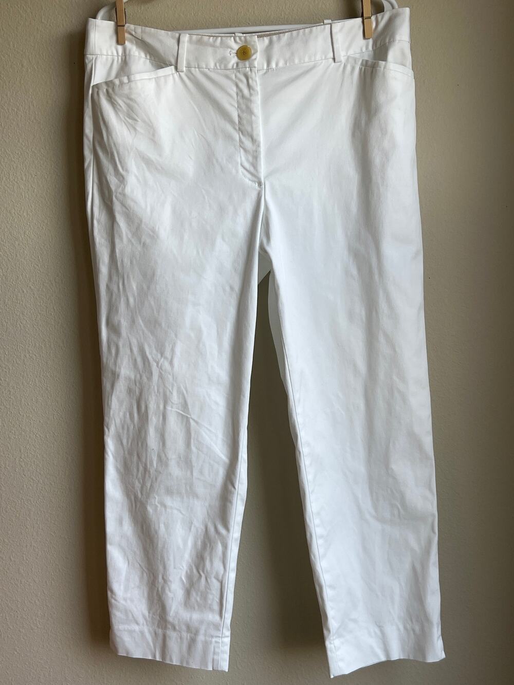 Talbots The Perfect Crop White Solid Stretch Cotton Chino Capri Pants 12/ Large